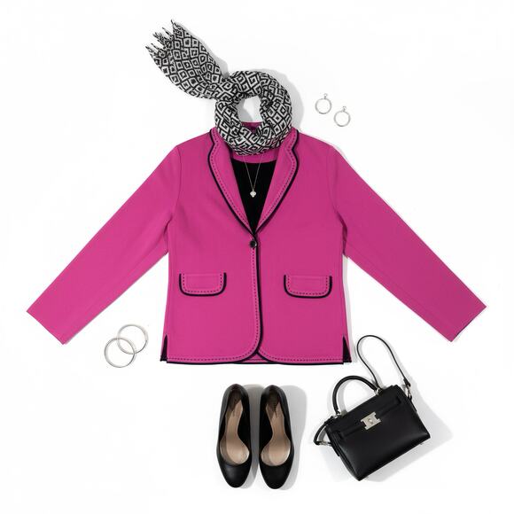 Misook Sweater Jacket Set Pink Black Trim Knit Shell 2 Pc L Modern Heritage - Picture 2 of 13